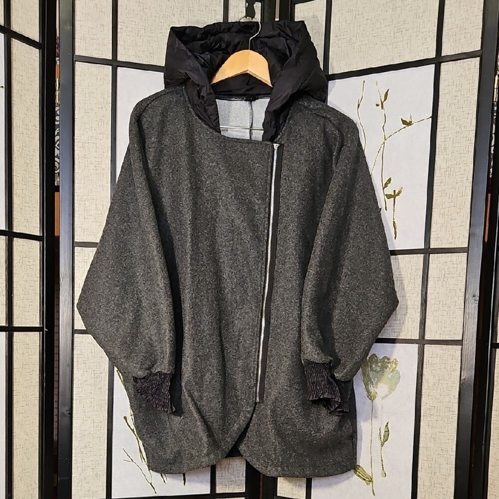 SHEIN Gray and Black Oversized Hooded Cape